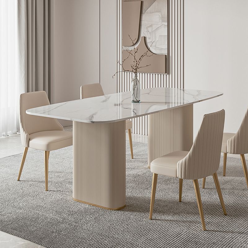 Stone Top Modern Dining Set 1/4/5/7 Pieces Dining Table Set with White Chairs