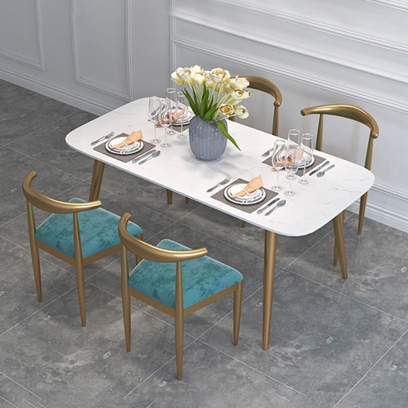Contemporary Dining Set 1/2/5 Pcs Marble Dining Table with Cow Horn Chairs