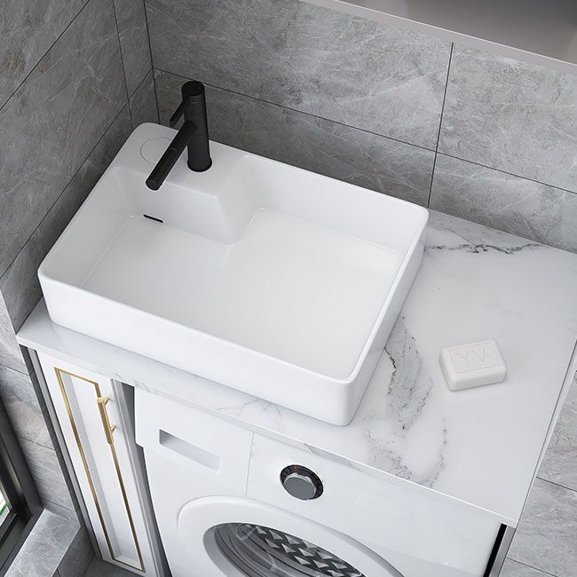 Modern Bathroom Sink White Ceramic Rectangular Bathroom Vessel Sink
