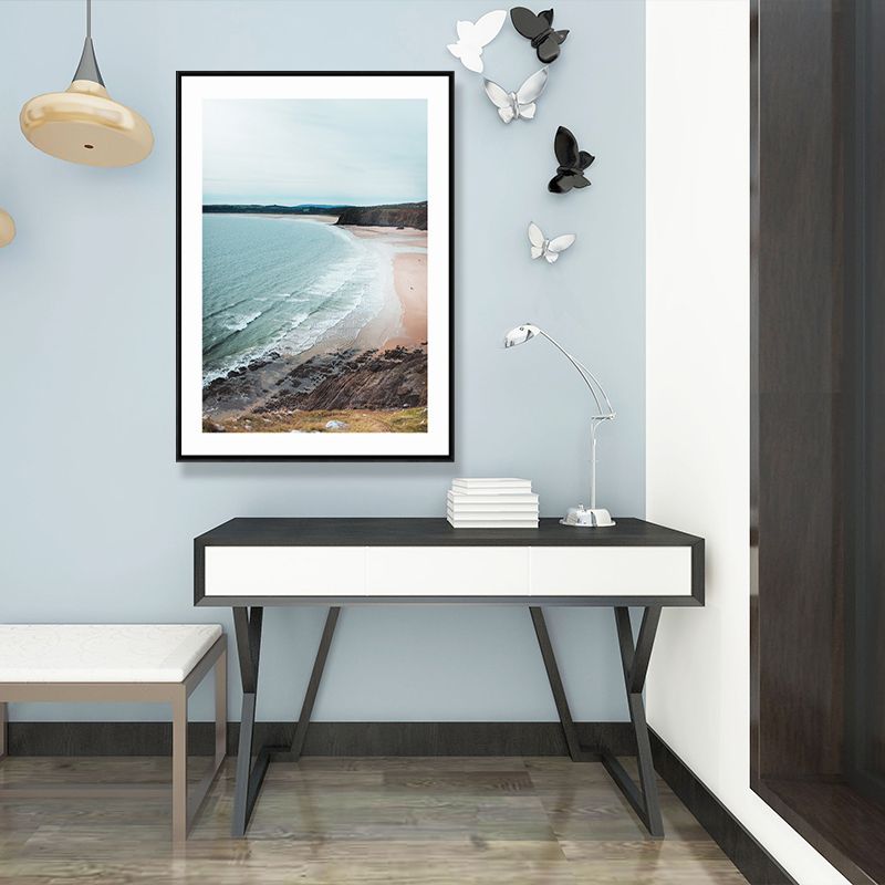 Natural Scenery Wall Art Coastal Textured Wrapped Canvas in Light Color for Parlor