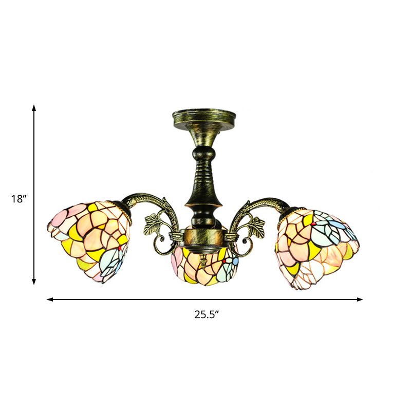 Buntglas Tiffany Style Blatt/Pfauen Schwanz/Blütenheize Beleuchtung 3/5 Lichter hängen Deckenlicht in antiker Bronze