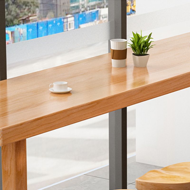 Modern Bar Dining Table Indoor Rectangle Wood Bar Table Trestle Base in Light Brown
