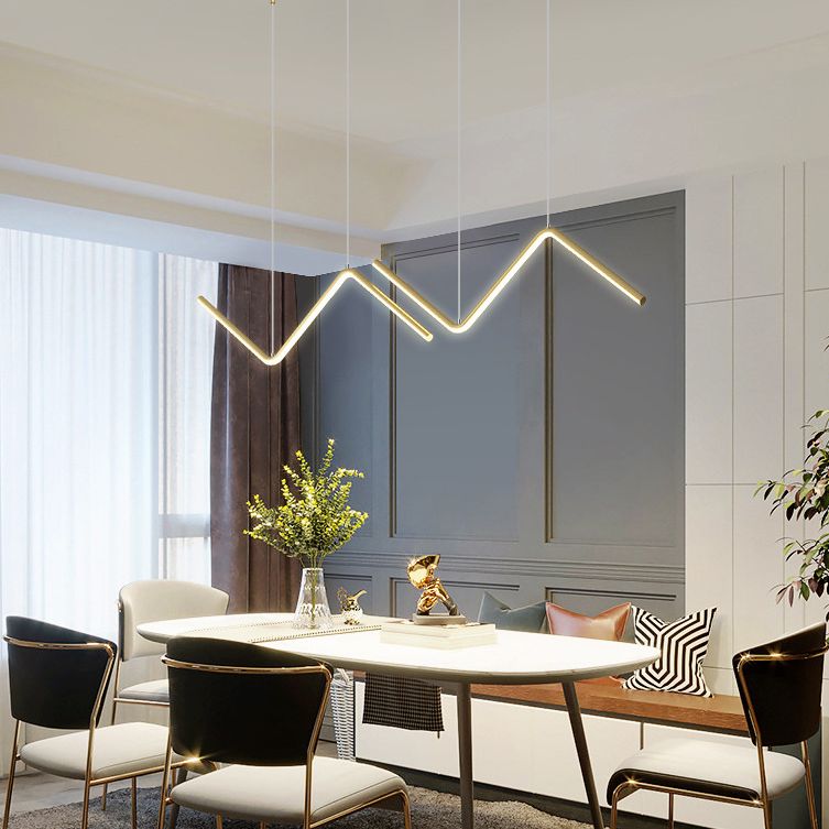 Nordic Minimalist Rectilinear Chandelier Lamp Metal Hanging Pendant Lights for Restaurant