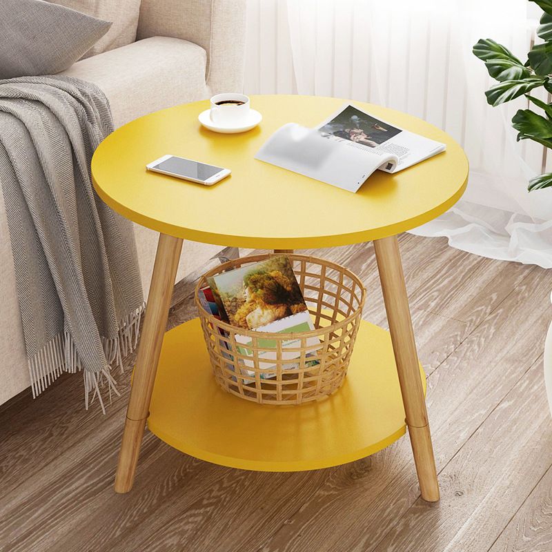 Scandinavian Round End Table Wood Tripod Sofa Side Table with Storage