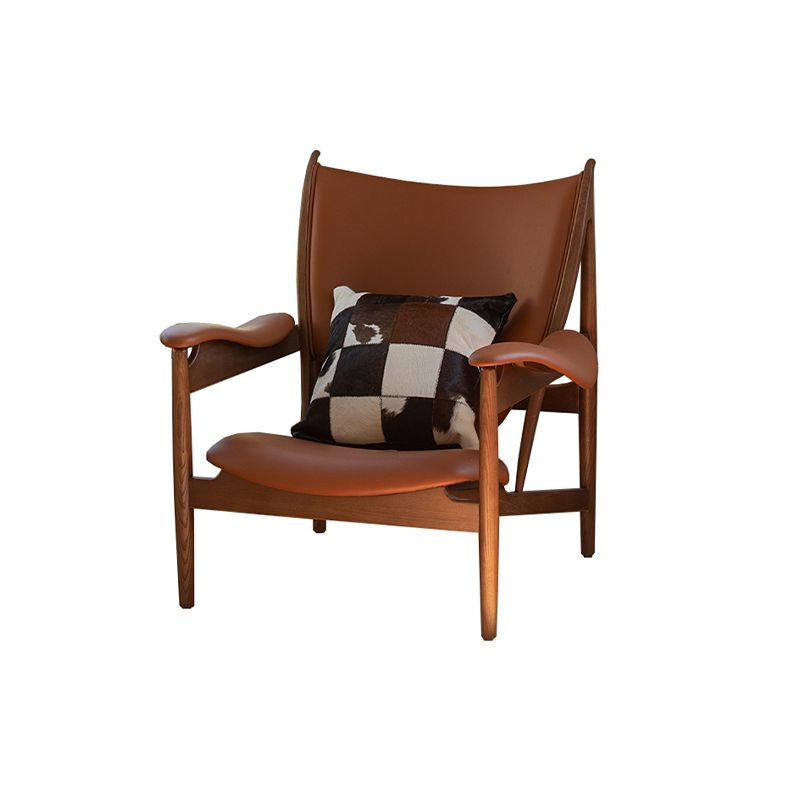 Traditional Living Room Accent Armchair Genuine Leather Brown Accent Armchair