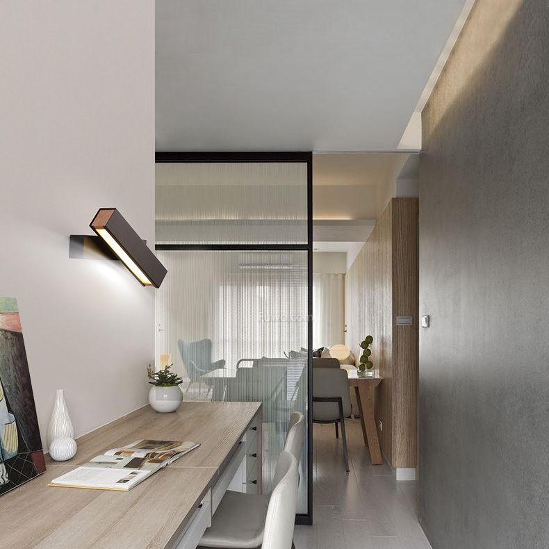 Wooden Rectangular LED Wall Lamp in Modern Simplicity Iron Rotatable Wall Sconce with Acrylic Shade