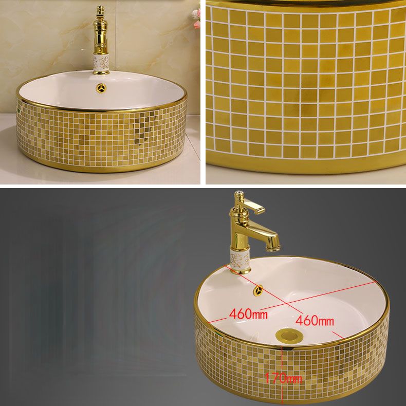 Glam Vessel Lavatory Sink Oval Porcelain with Faucet Vessel Sink
