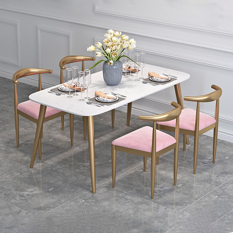 Contemporary Dining Set 1/2/5 Pcs Marble Dining Table with Cow Horn Chairs