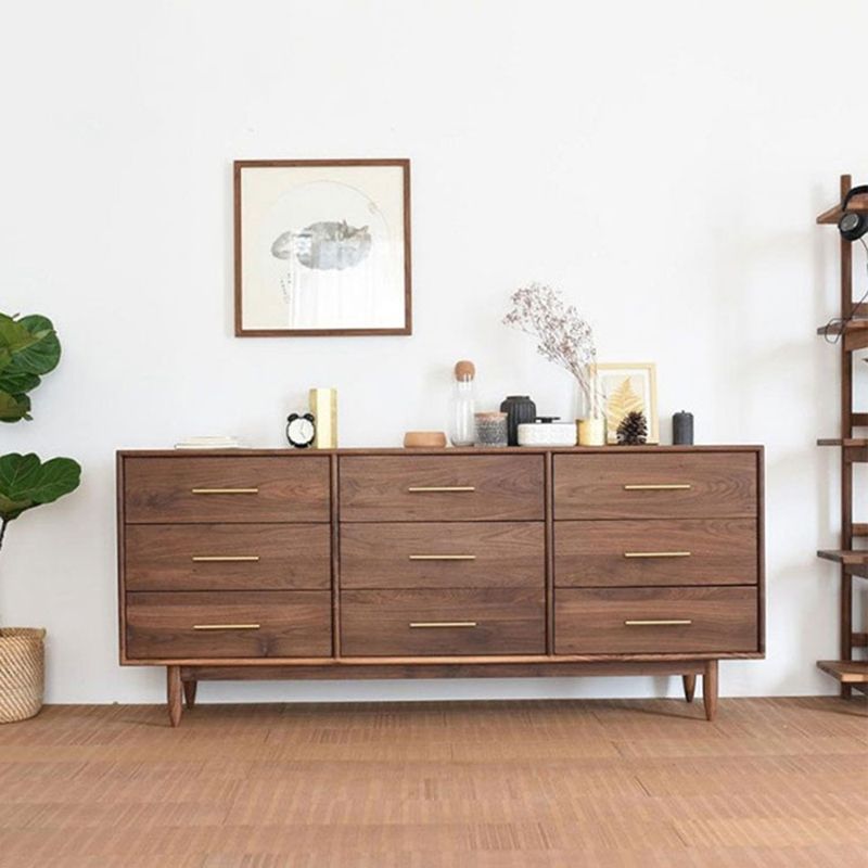 Modern Chest Rectangle 9 - Drawer Bar Pulls Solid Wood Straight Legs Accent Chest