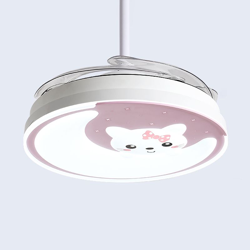 Acrylic Moon and Cat Fan Lamp Cartoon LED Semi Flush Ceiling Light for Children Bedroom