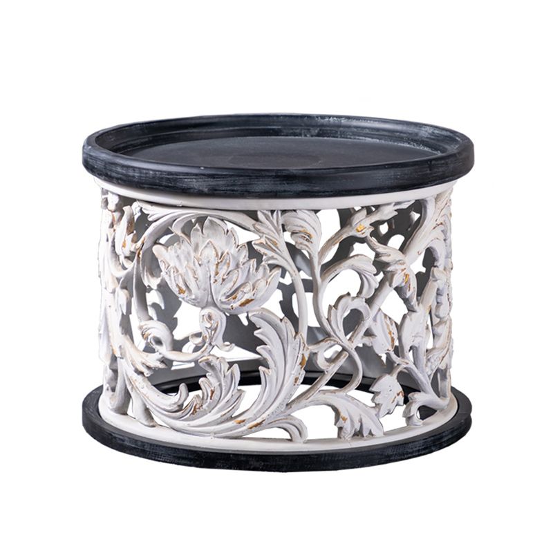 Iron Drum End Table Round Wood Tray Top Side End Table - Distressed Surface Treatment