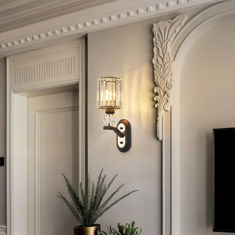 1-Light Wall Sconce Modern Style Crystal Half Cylinder Shape Wall Mount Light Fixture