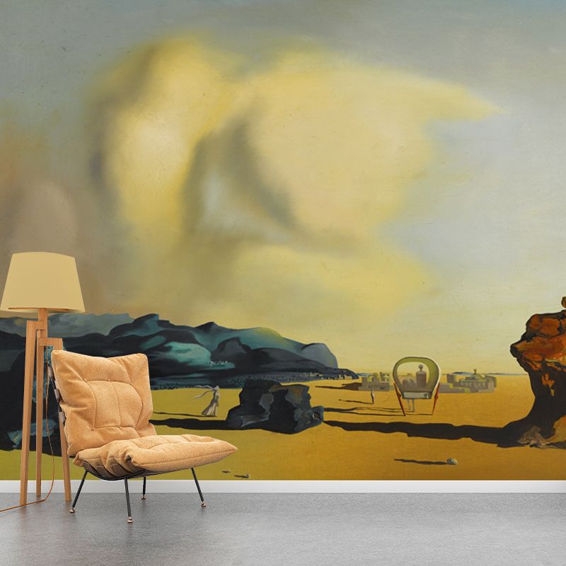 Moment De Transition Wall Mural Yellow Surrealism Style Wall Decor for Living Room