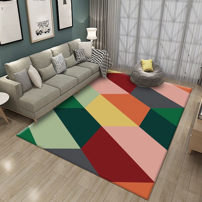 Scandinavian Living Room Rug Multi Color Geometric Print Indoor Rug Synthetics Non-Slip Pet Friendly Area Carpet