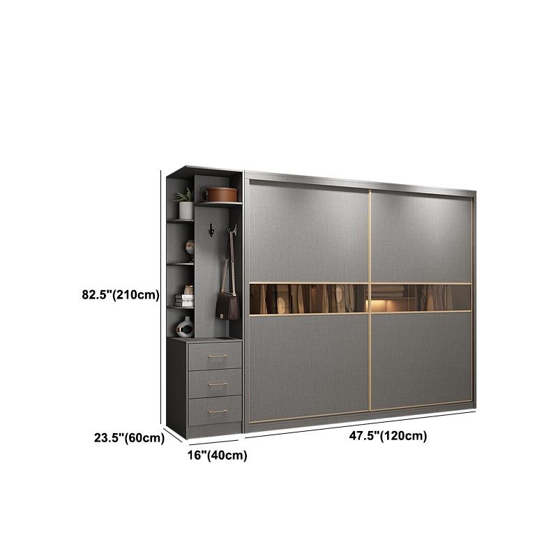 Contemporary Style Gray Colour Wardrobe Wood Self Close Drawers Wardrobe Closet