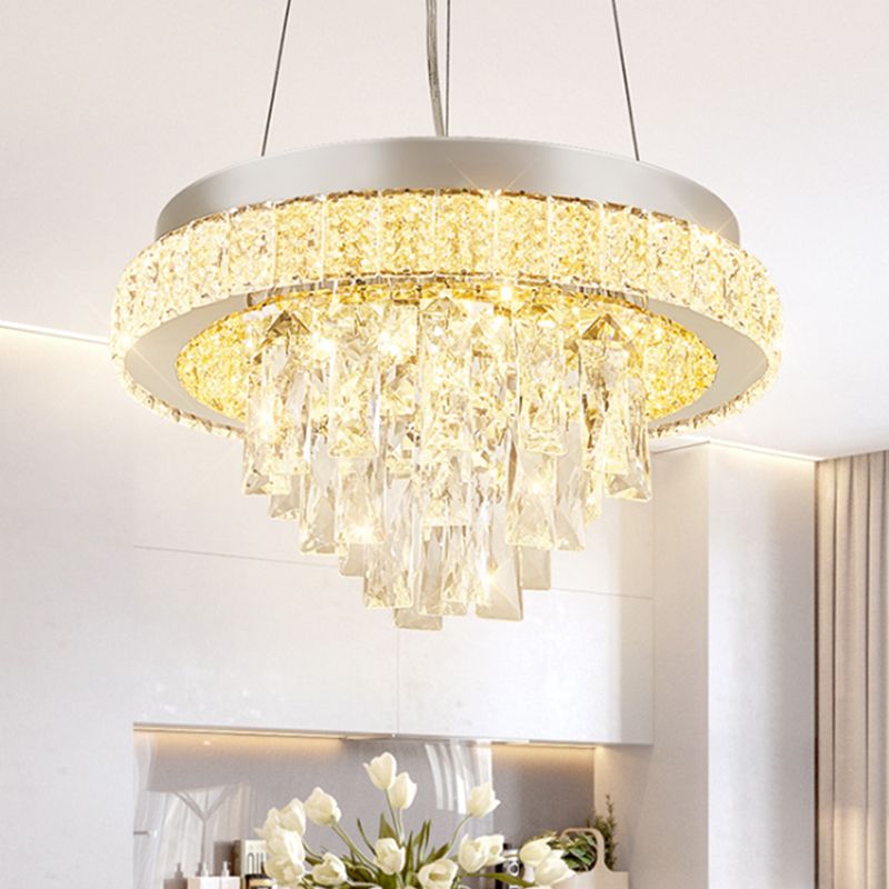 LED Semi Flush Leuchte Modernismus Kaskadierende Facette -Kristalldecke im Chrom mit Reifendesign