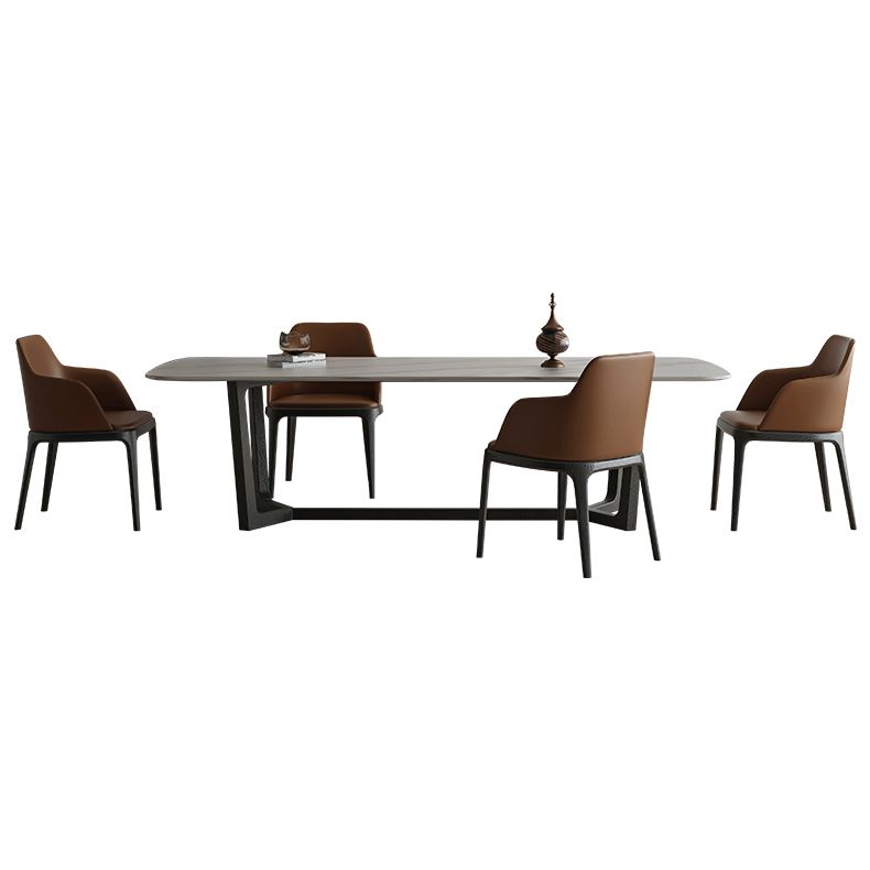 Industrial Sintered Stone Top Table Rectangle Table with Trestle Base