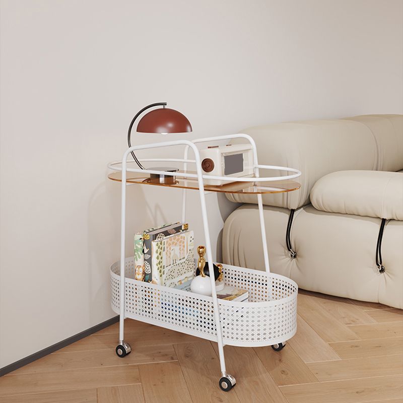 25.6" Wide Metal & Glass Side Table Elliptical Sofa Side Accent Table with Casters