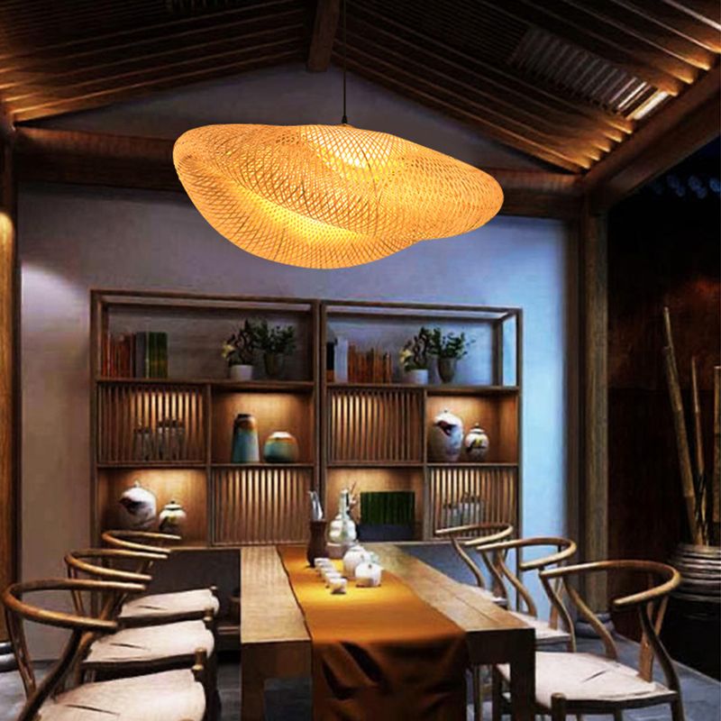1-Light Pendant Lamp South-East Asia Style Hat Shape Bamboo Chandelier Kitchen Lamps