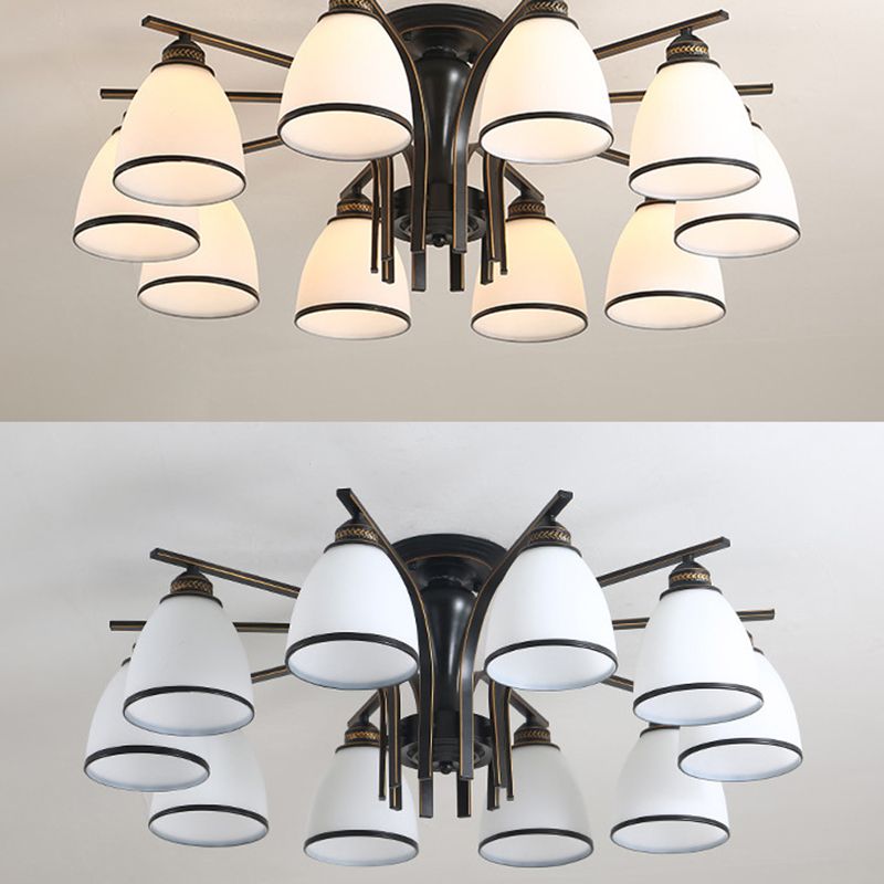 Iron Black Semi Flush Mount in Traditional Retro Style Glass Sputnik Ceiling Light for Living Room