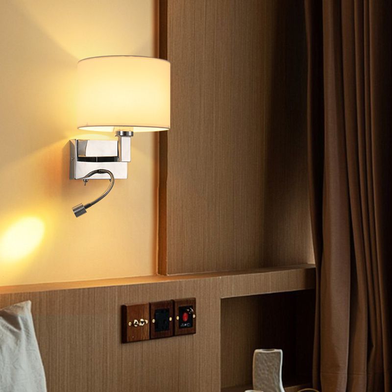 Metal Modern Wall Sconce Cylinder Shape Wall Light with Fabric Shade for Bedroom