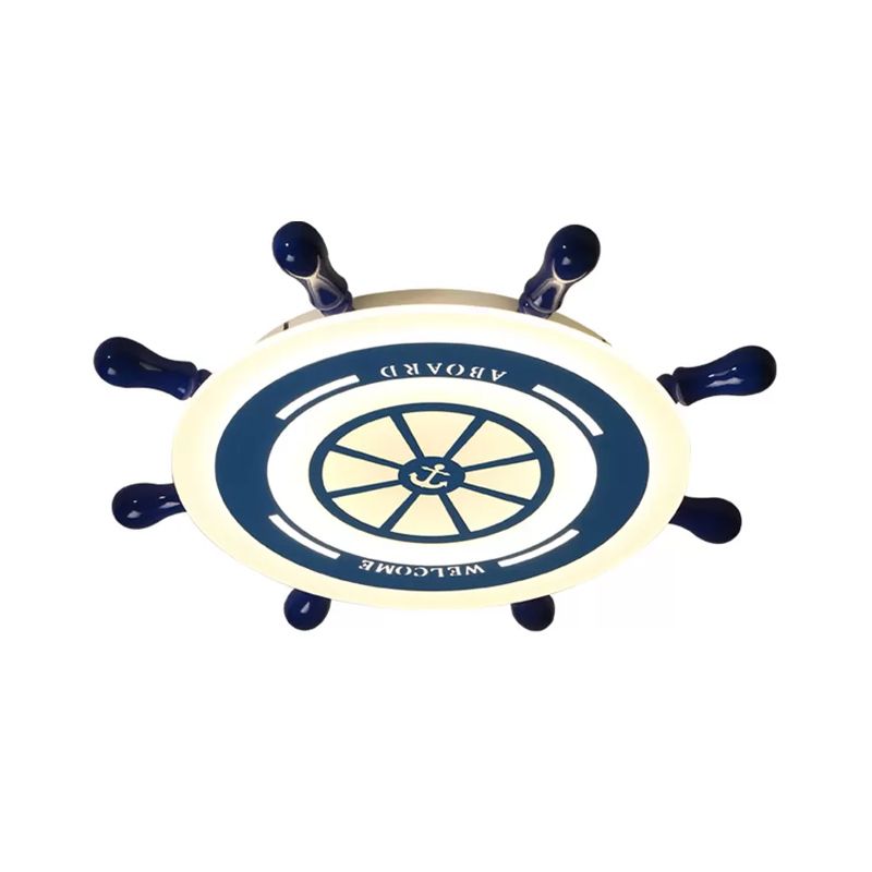 Simple LED Flush Mount Lamp Blue Rudder Ceiling Light Fixture with Acrylic Shade for Great Room