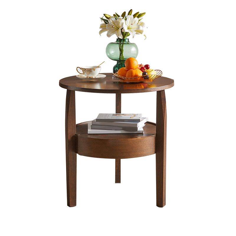 Solid Wood Side Table Modern Style Round Storage Patio Table