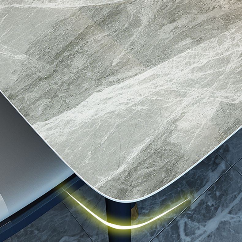 Solid Wood Base Dining Table Rectangle Stone Dining Table with Grey and White Top