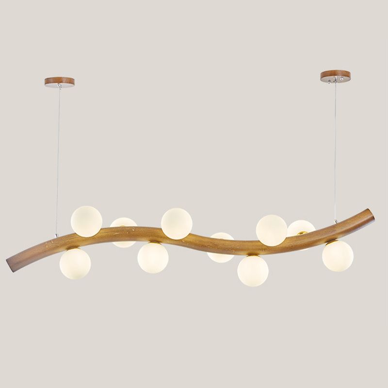 Contemporary 6/8/10-Light Brown Kitchen Island Lighting Wooden Island Pendant Lighting