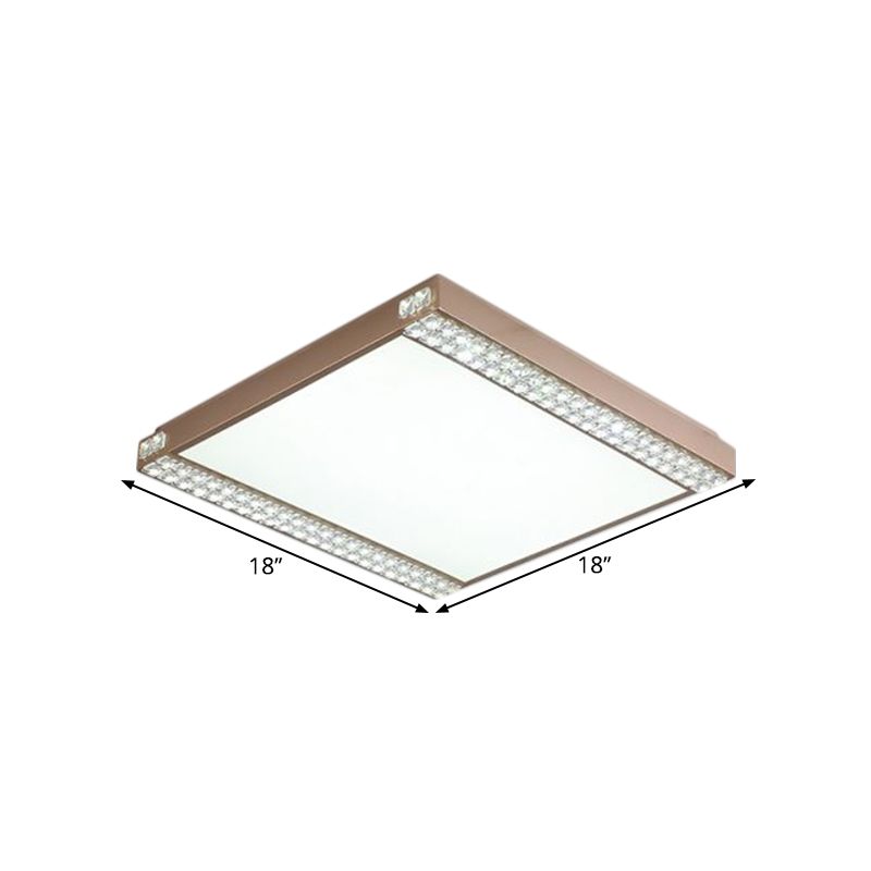Metallic Square Ceiling Mounted Light Contemporary LED Flushmount Lighting with Crystal Bead Deco in Gold/Coffee