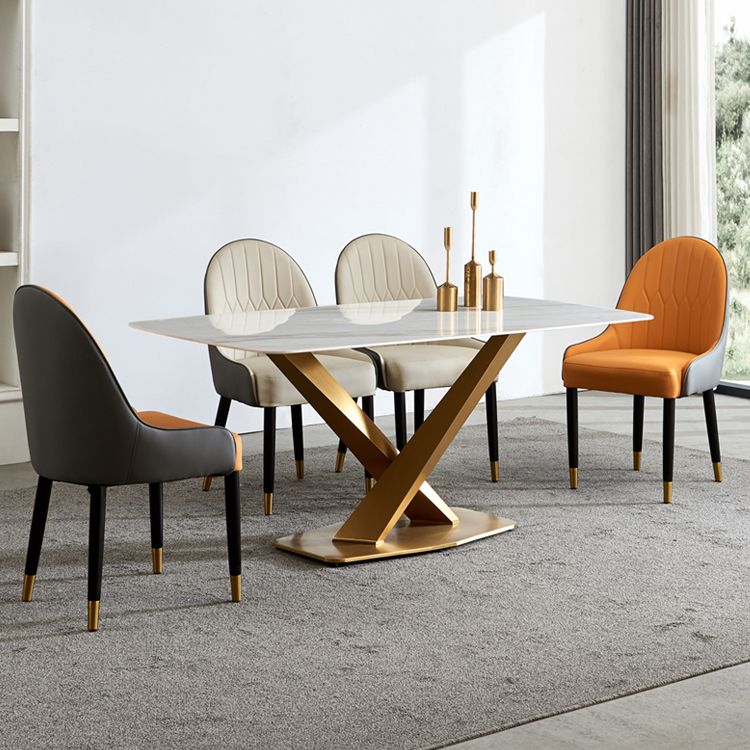 Glam Sintered Stone Top Standard Dining Table Rectangle Shape Dining Table for Kitchen