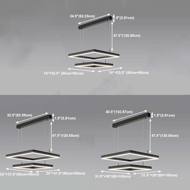 Luces colgantes colgantes de aluminio lámparas de colgación negras modernas de 2 niveles para sala de estar
