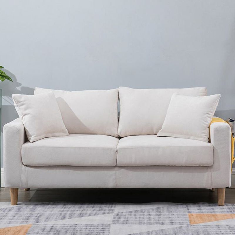 Modern Sofa Couch  Wooden Base Solid Color Fabric Loveseat Square Arm Sofa for Living Room