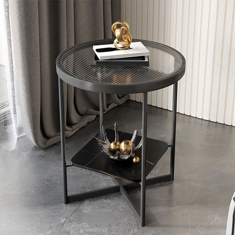 Modern Glass Round Side End Table Cross Legs Sofa Corner Table