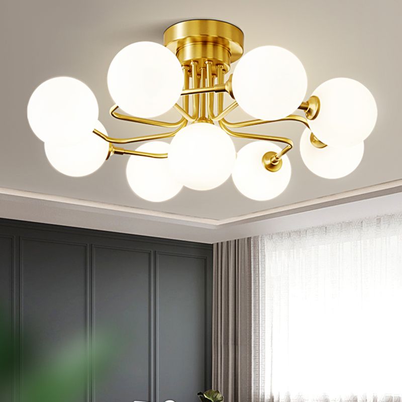 Contemporary Sphere Flush Light Fixture Glass Flush Mount Ceiling Fixture in Gold