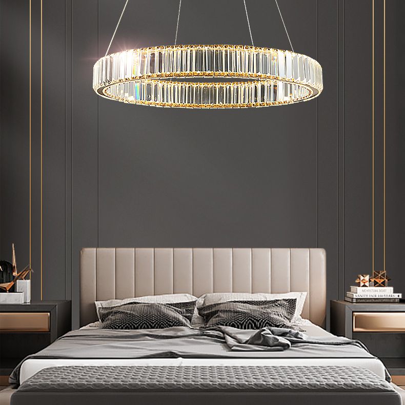 Gold Crystal Pendant Lighting Simplicity LED Chandelier Lighting Fixtures for Living Room