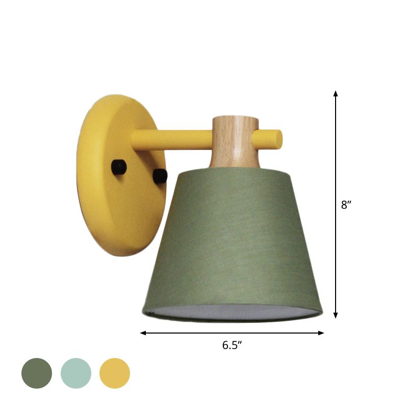 Barrel Fabric Wall Mount Light Rural Style 1 Bulb Yellow/Blue/Green Wall Lighting Ideas with Wooden Top