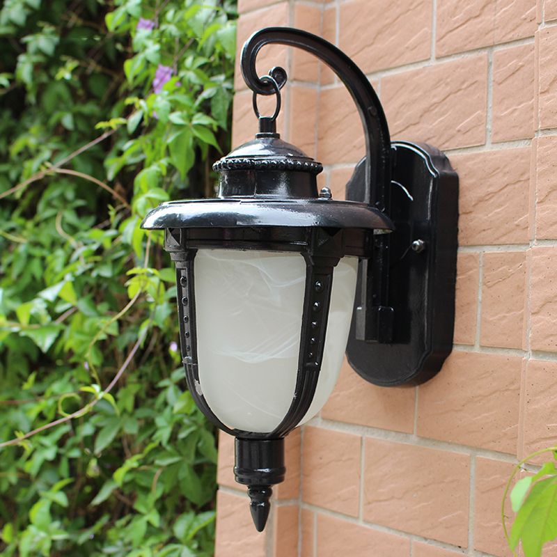 Urn-Shaped Frosted Glass Wall Sconce Country 1 Light Outdoor Wall Hanging Light in Black/Gold/Bronze