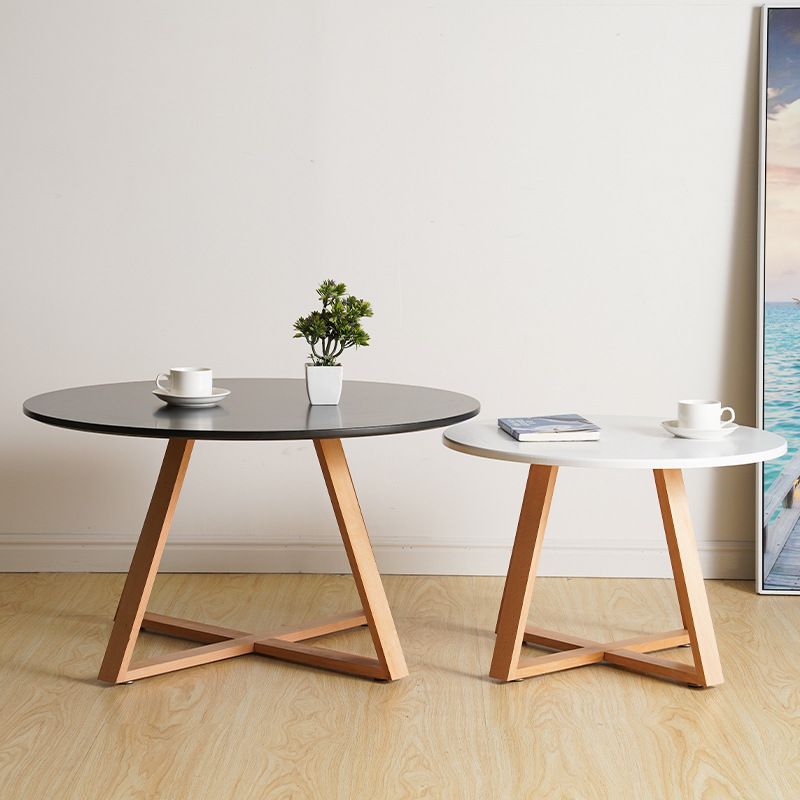 Modern Style Round Wood Coffee Table Cross Legs Cocktail Table