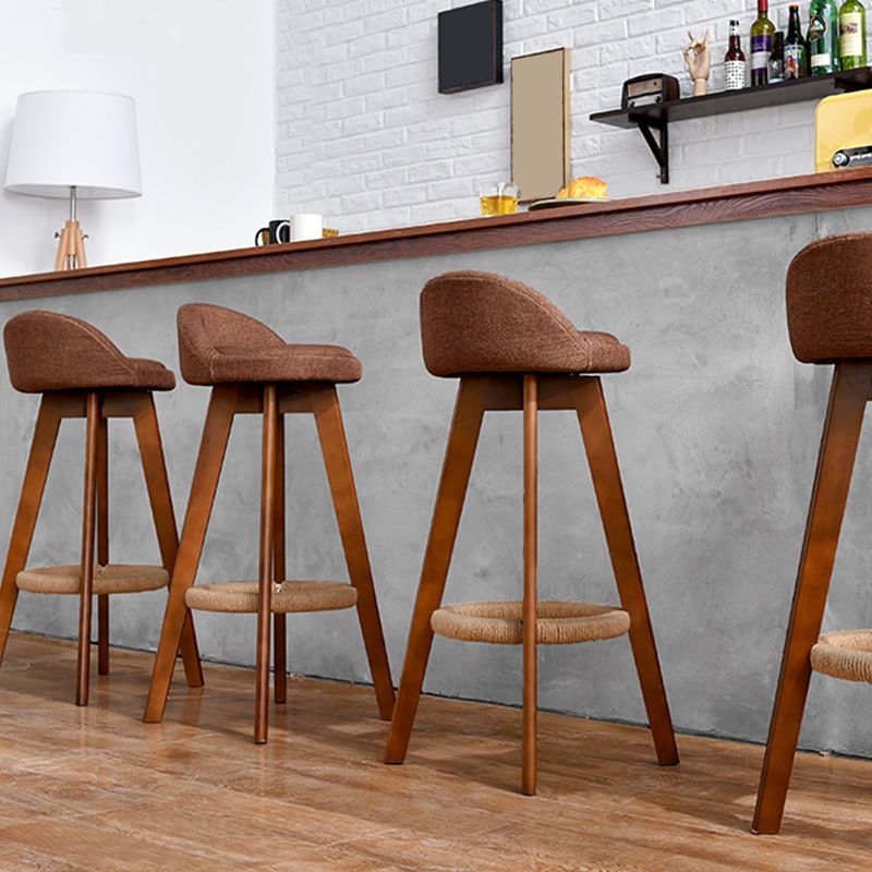 Taburete de bar moderno de madera maciza, reposapiés, respaldo bajo, taburete de mostrador con cojín, 1 pieza