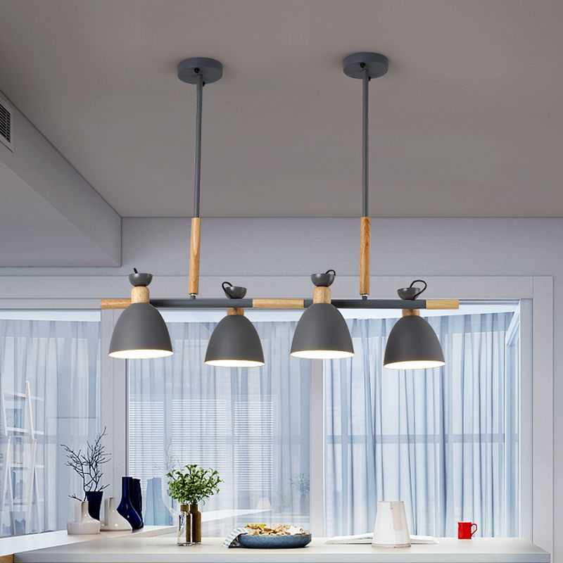 Metal Dome Shade Island Chandelier 4-Head Nordic Style Hanging Pendant Lamp in Green/Grey/White