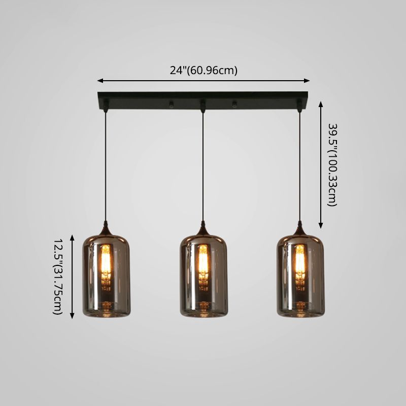 Luci di vetro affumicato contemporaneo a ciondolo grigio per il tavolo da pranzo