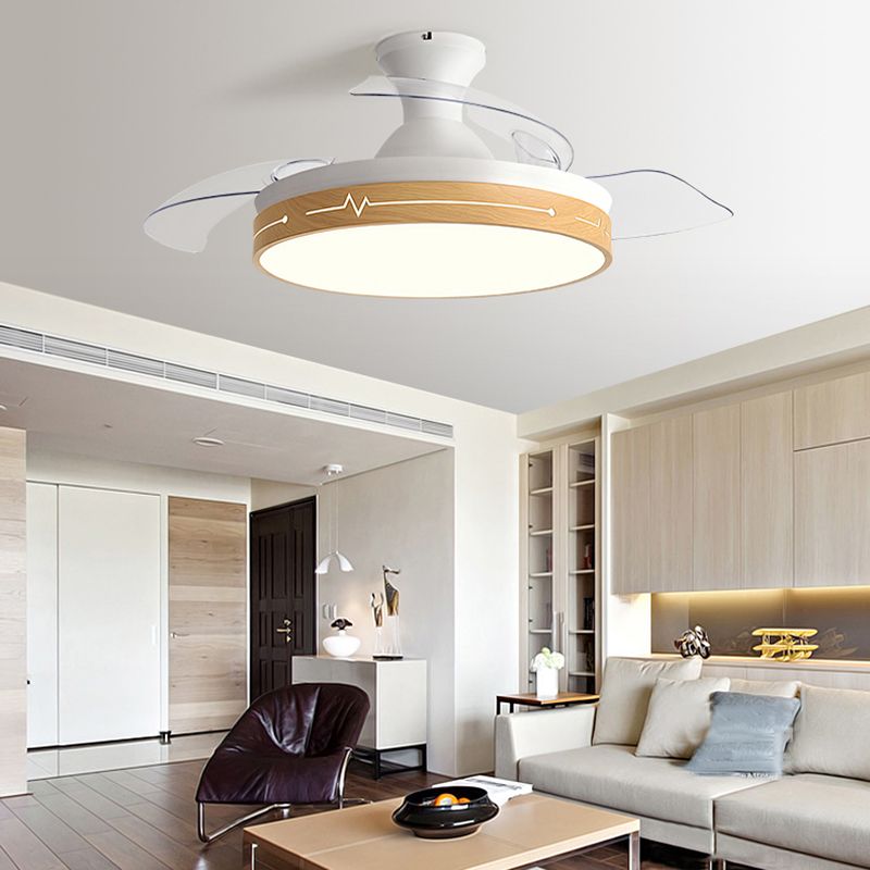 3 Reversible Blades Ceiling Fan Lamp Nordic Metal Living Room LED Semi Flush Light