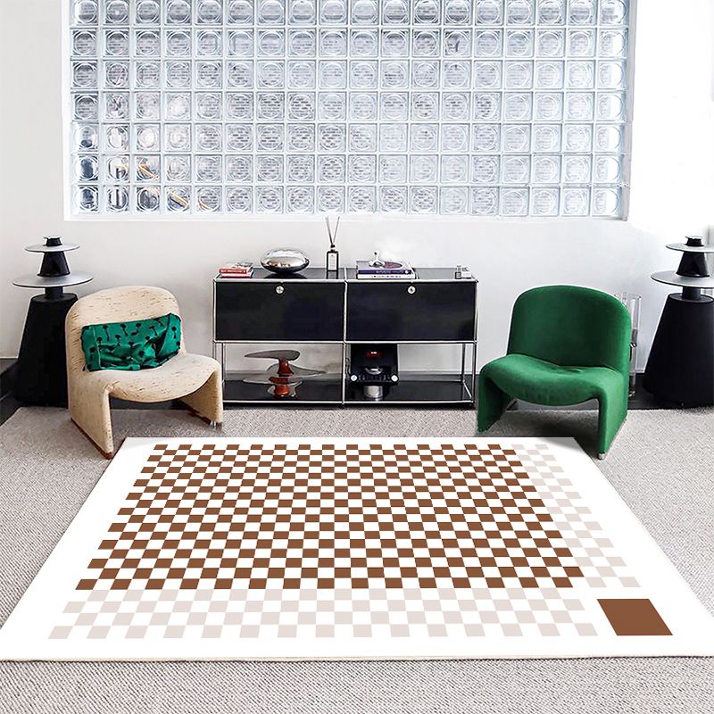 Relaxing Checkered Printed Carpet Polyester Rug Non-Slip Backing Indoor Rug for Home Decoration