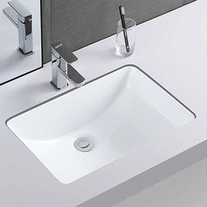 Traditional Undermount Vanity Sink Rectangular Porcelain with Pop-Up Drain Basin Sink