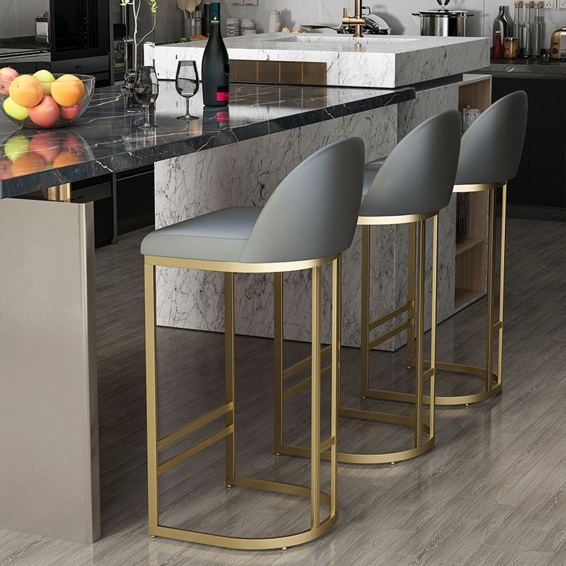 Glam Backrest Counter Stool Iron Kitchen Bar Stool with Leather Cushion and Pedal