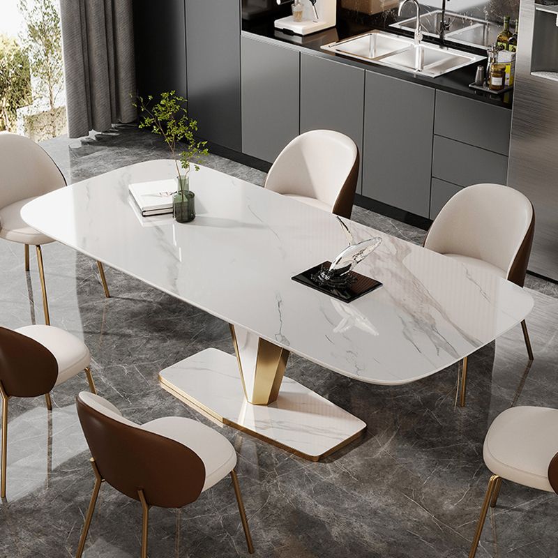 Luxurious Sintered Stone Dining Set Rectangle 1/4/5/7 Pieces Dinette Table Set in White