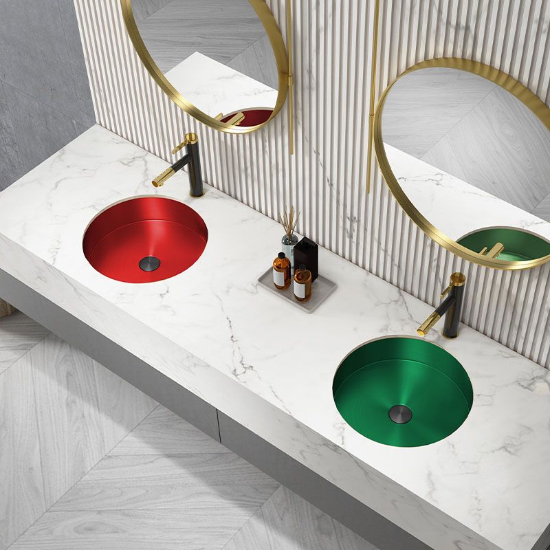 Contemporary Round Wash Stand Ceramic Metal Undermount Bathroom Sink