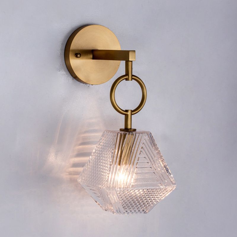 Brass Hexagon Wall Sconce in Modern Luxury Style Copper Wall Lamp with Pure Glass Shade