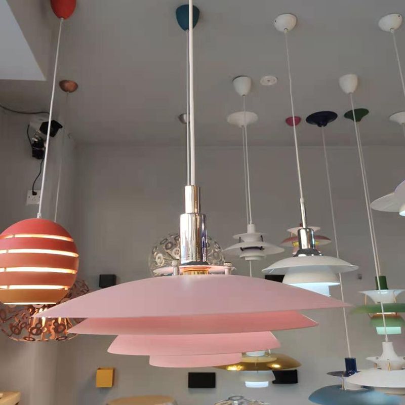 Layered Restaurant Pendant Lamp Metal Single-Bulb Macaron Hanging Light